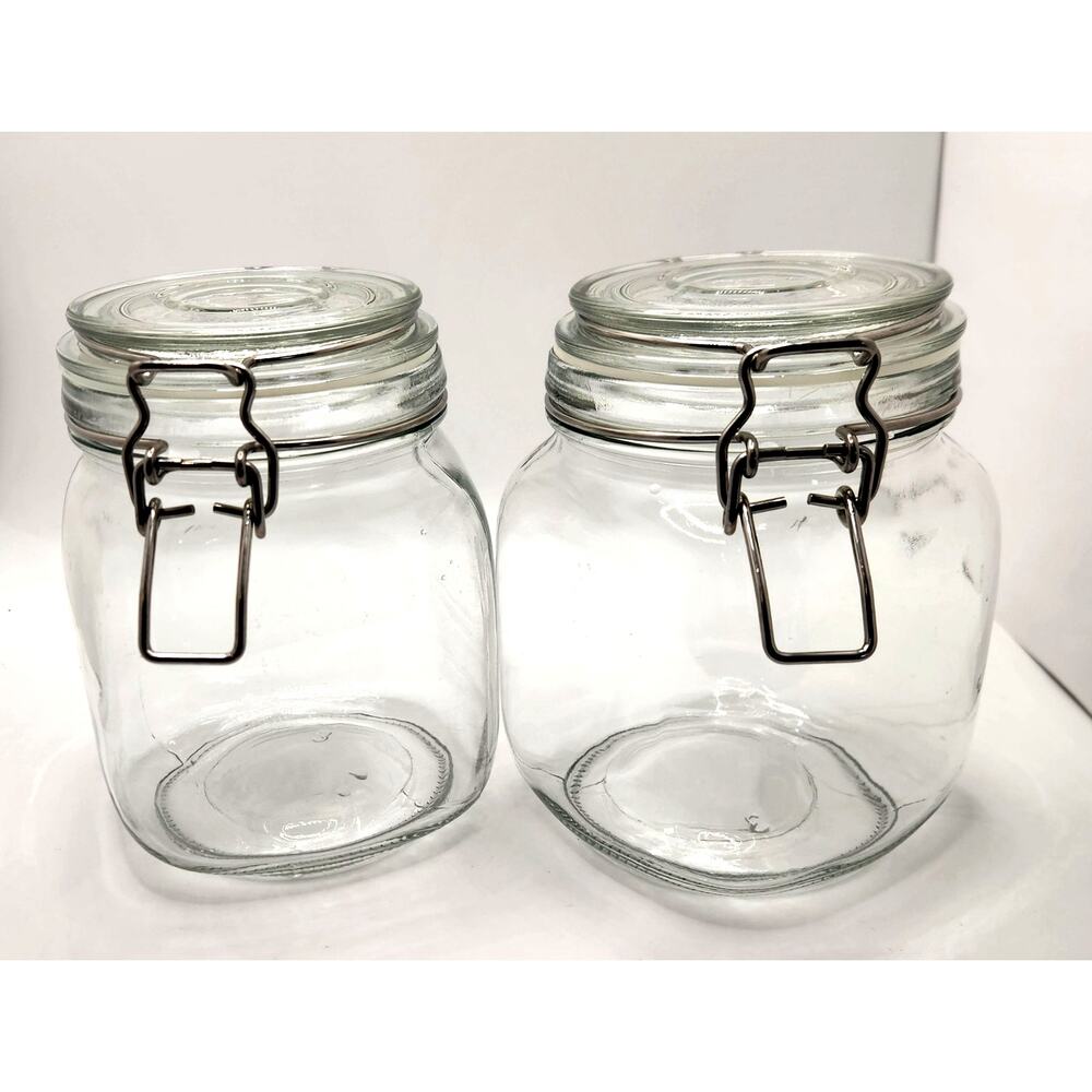 Set of 2 Glass Clamp Lid Storage Jars Canisters Airtight Kitchen Pantry